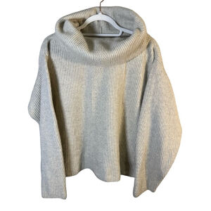 Joye + Fun Ribbed Oversized Cream Gray Cowl Neck Sweater Size M Neutral Cozy